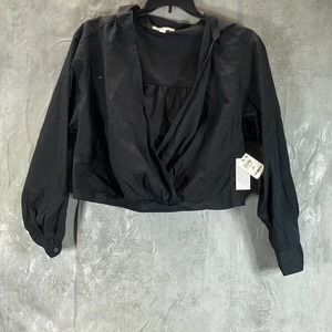 And Now This Women's Plus Size Black Faux-Wrap Long-Sleeve Crop Top SZ 3X